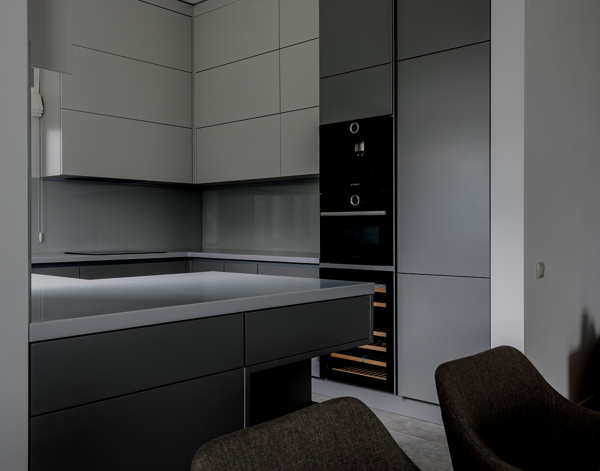 Modern interior of contemporary gray kitchen